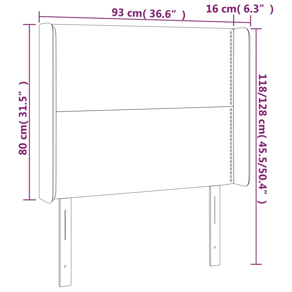 Hoofdbord Met Randen Stof Lichtgrijs 93 x 16 x 118/128 cm