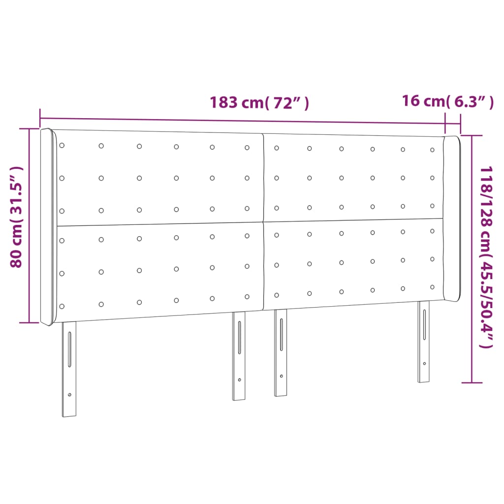 Hoofdbord Met Randen 183X16X118/128 Cm Fluweel Donkergrijs 183 x 16 x 118/128 cm