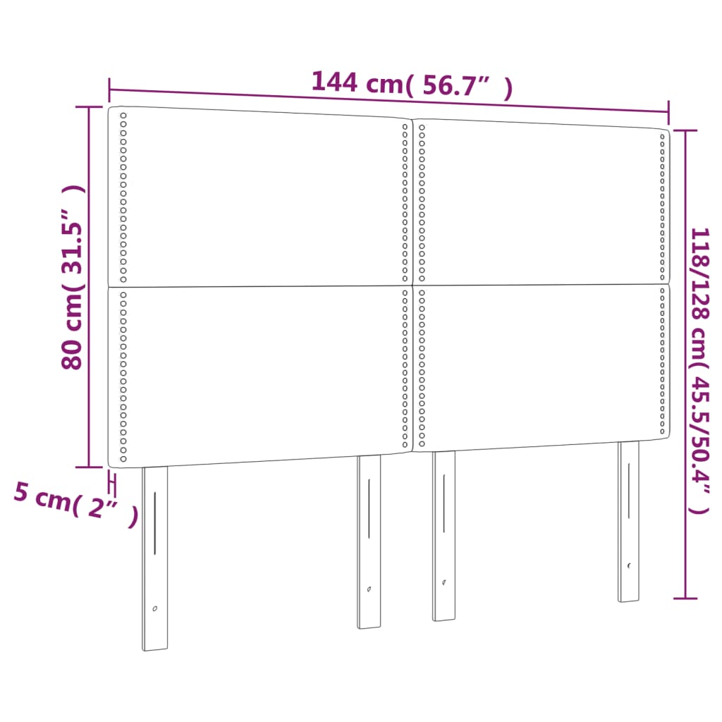 Hoofdbord Led Fluweel 144 x 5 x 118/128 cm Lichtgrijs