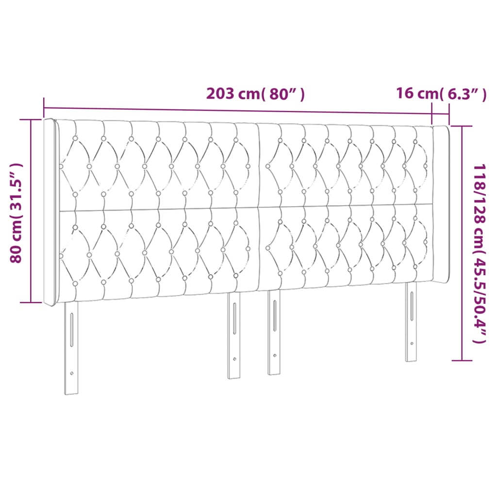 Hoofdbord Led Stof Kleurig 203 x 16 x 118/128 cm Crème