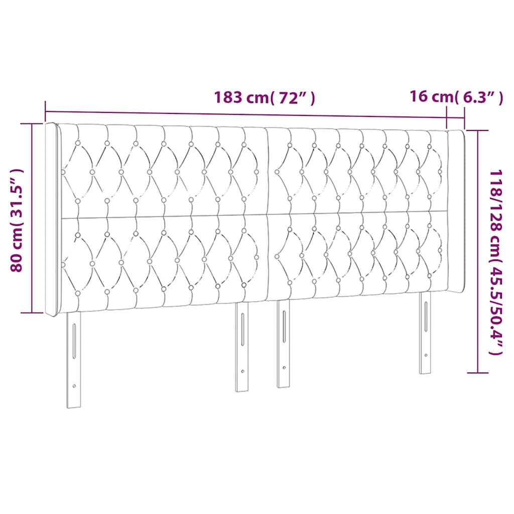Hoofdbord LED 183x16x118/128 cm fluweel donkerblauw