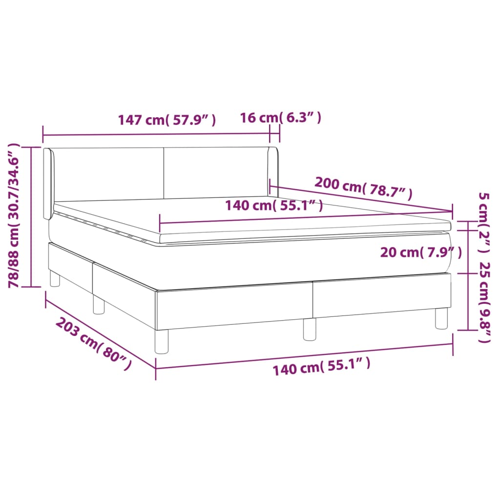 Boxspring Met Matras Fluweel Donkerblauw 140 x 200 cm Effen ontwerp