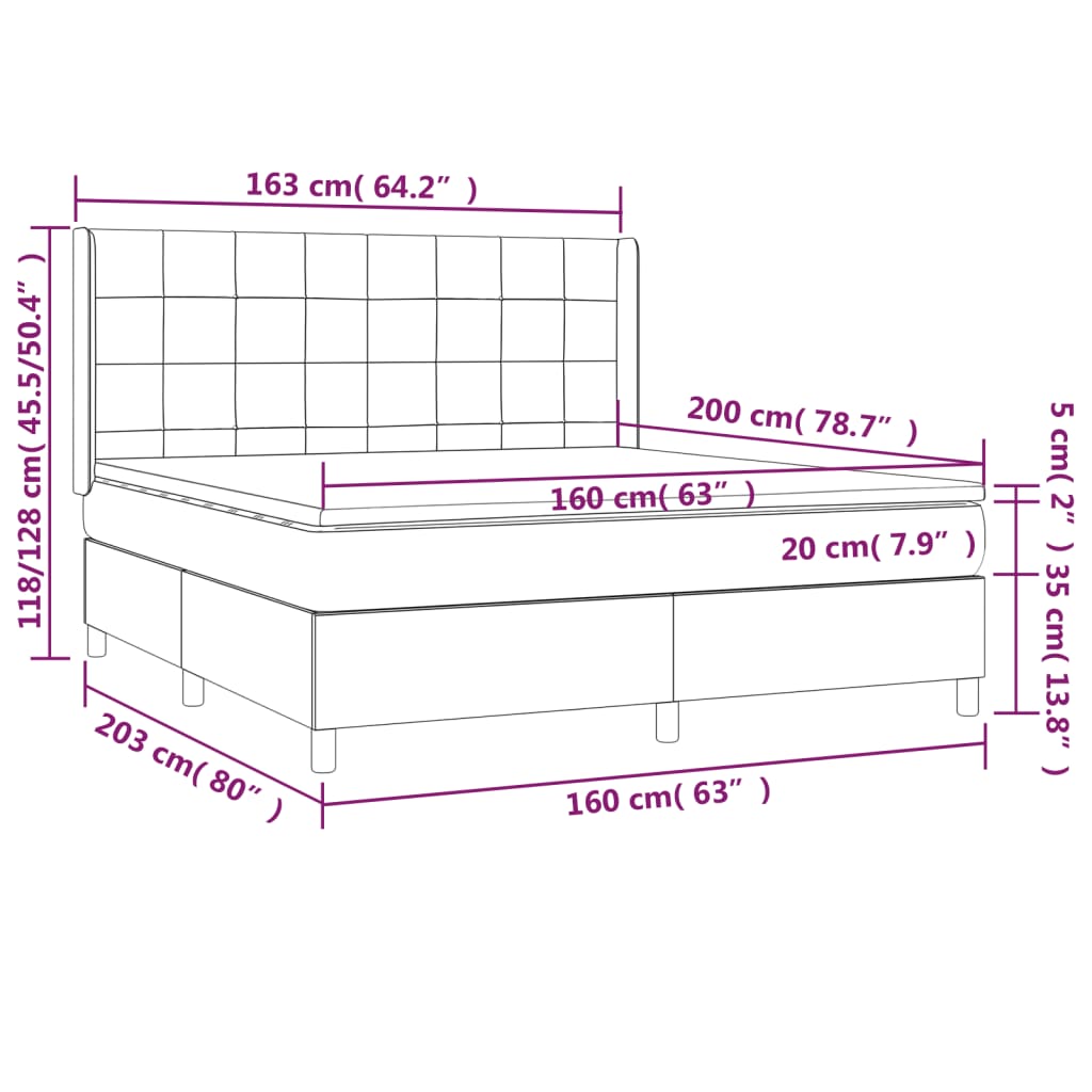 Boxspring met matras en LED stof donkerbruin 160x200 cm