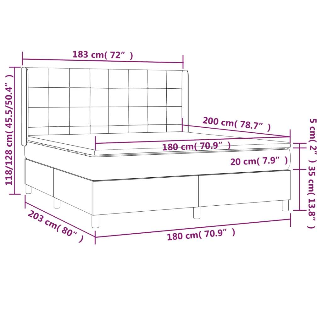 Boxspring Met Matras En Led Stof Donkerbruin 180 x 200 cm Blok met vierkanten