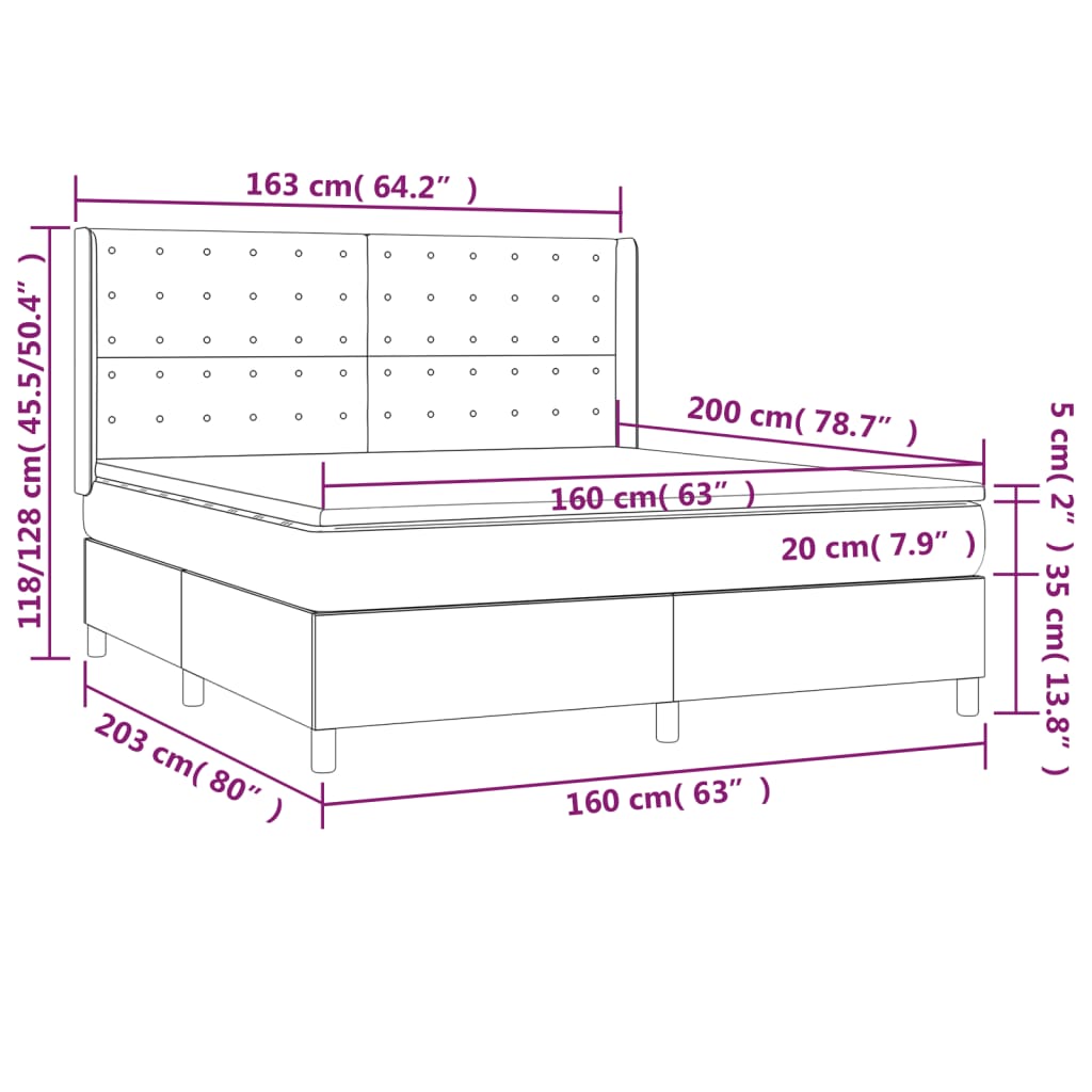 Boxspring Met Matras En Led Stof Lichtgrijs 160 x 200 cm Knopen