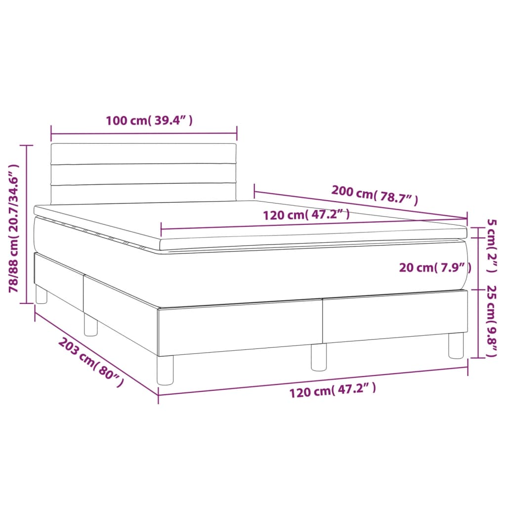 Boxspring Met Matras En Led Stof Donkergrijs 120 x 200 cm Horizontale strepen