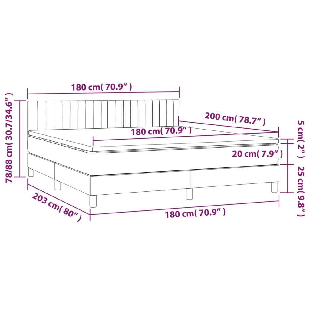 Boxspring Met Matras En Led Stof Crèmekleurig 180X200 Cm 180 x 200 cm Verticale strepen