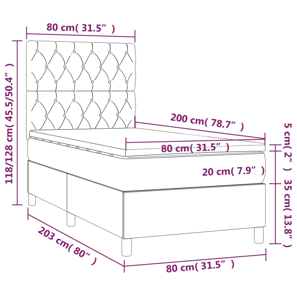 Boxspring Met Matras En Led Stof Donkergrijs 80 x 200 cm Getuft ontwerp