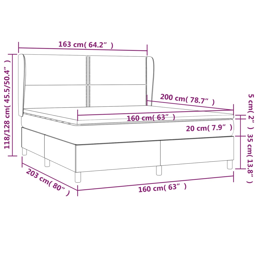 Boxspring Met Matras Fluweel Donkergrijs 160 x 200 cm Effen met spijkers
