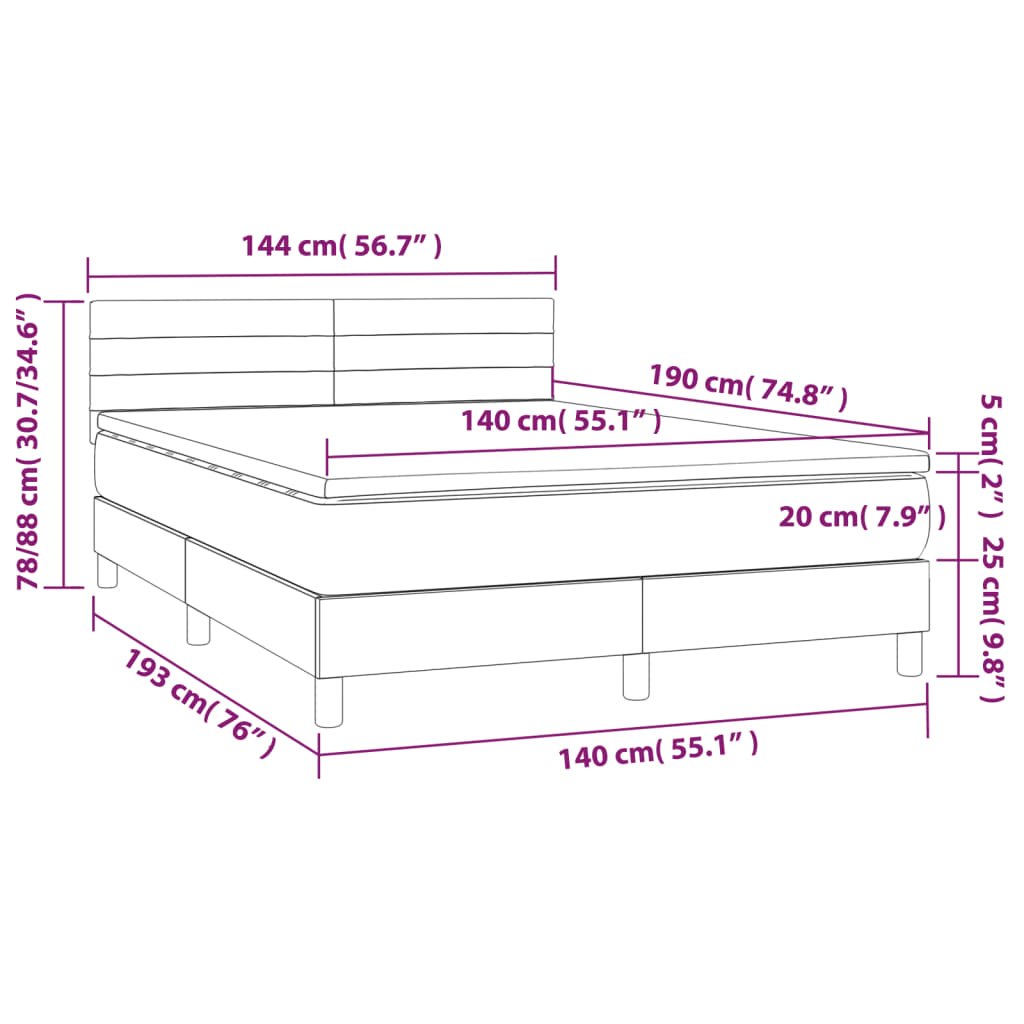 Boxspring Met Matras Stof Donkergrijs 140 x 190 cm Horizontale strepen