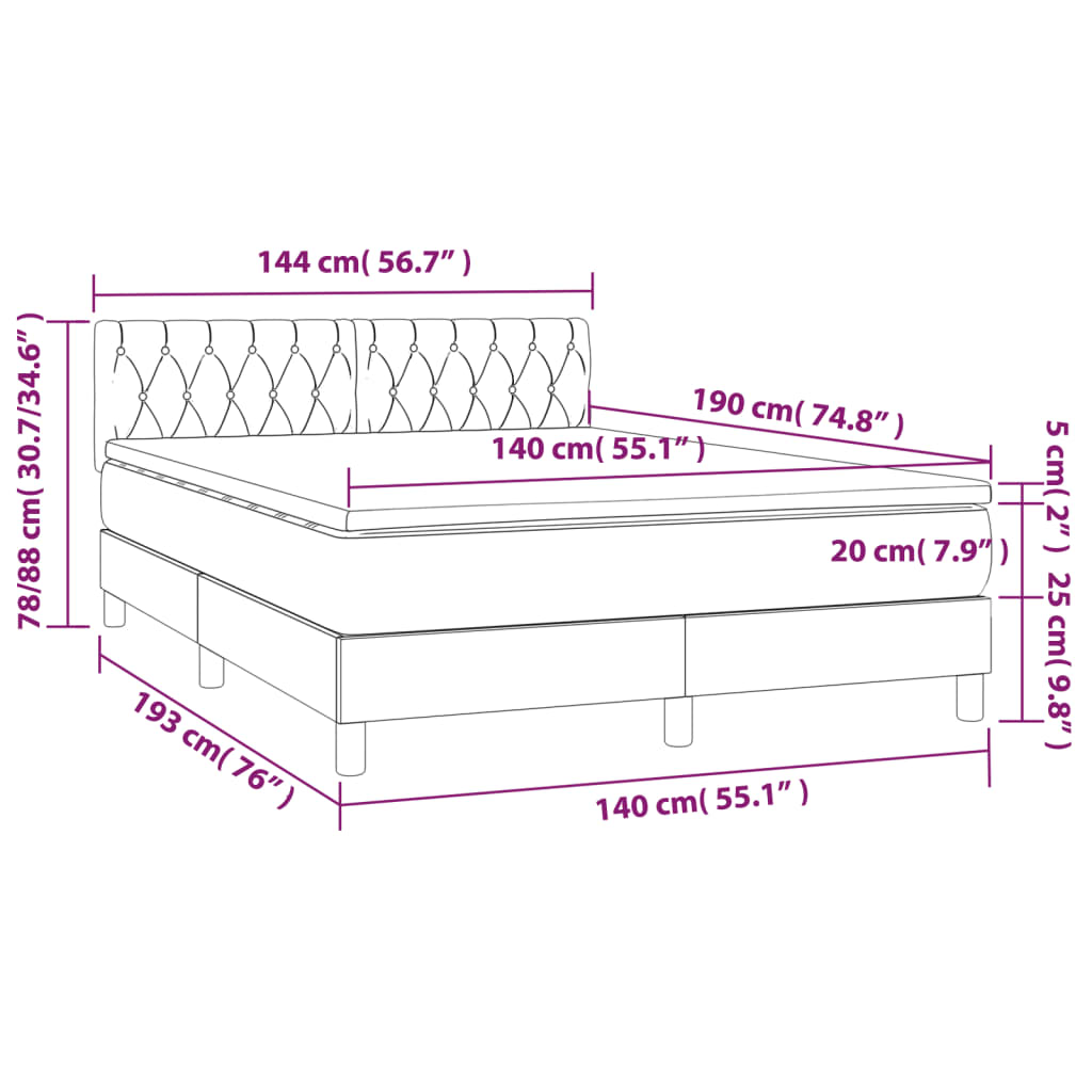 Boxspring Met Matras Stof Donkergrijs 140 x 190 cm Getuft ontwerp