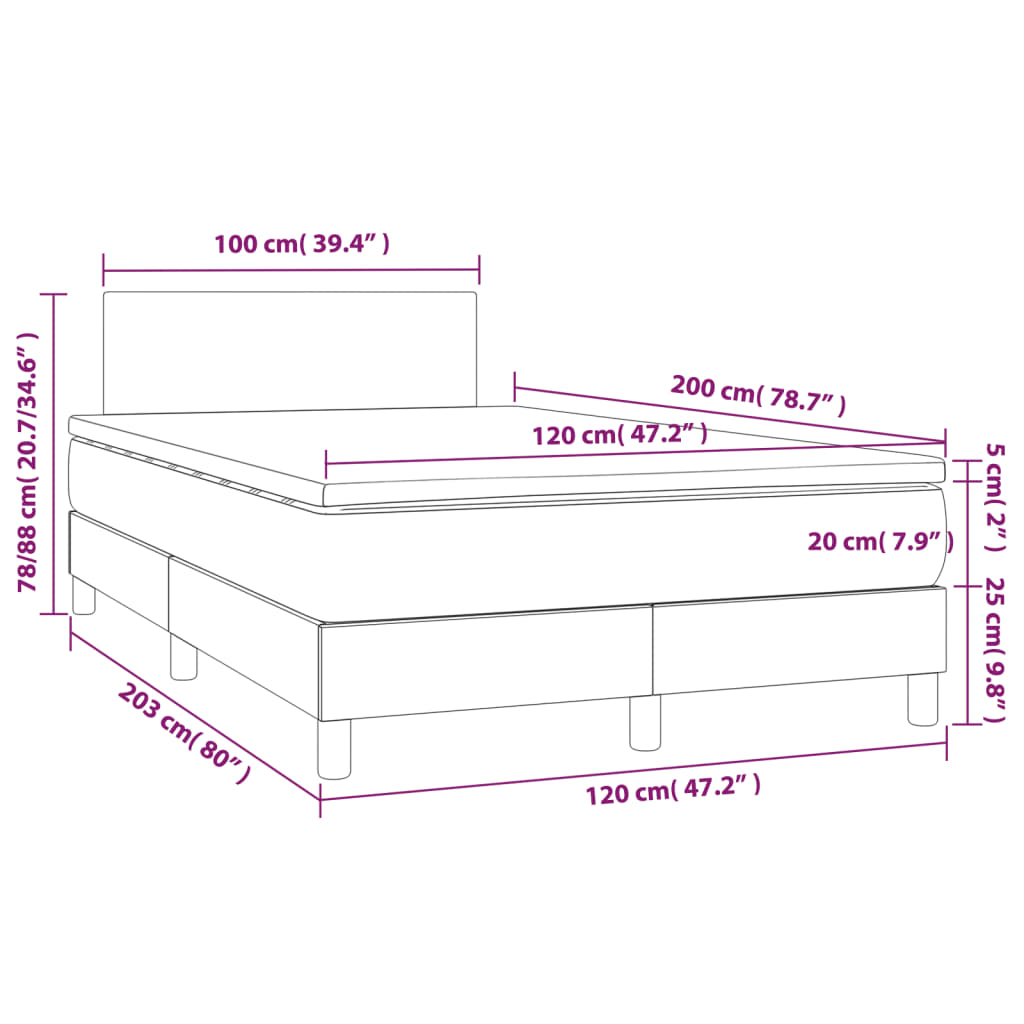 Boxspring Met Matras Stof Donkerbruin 120 x 200 cm Effen ontwerp