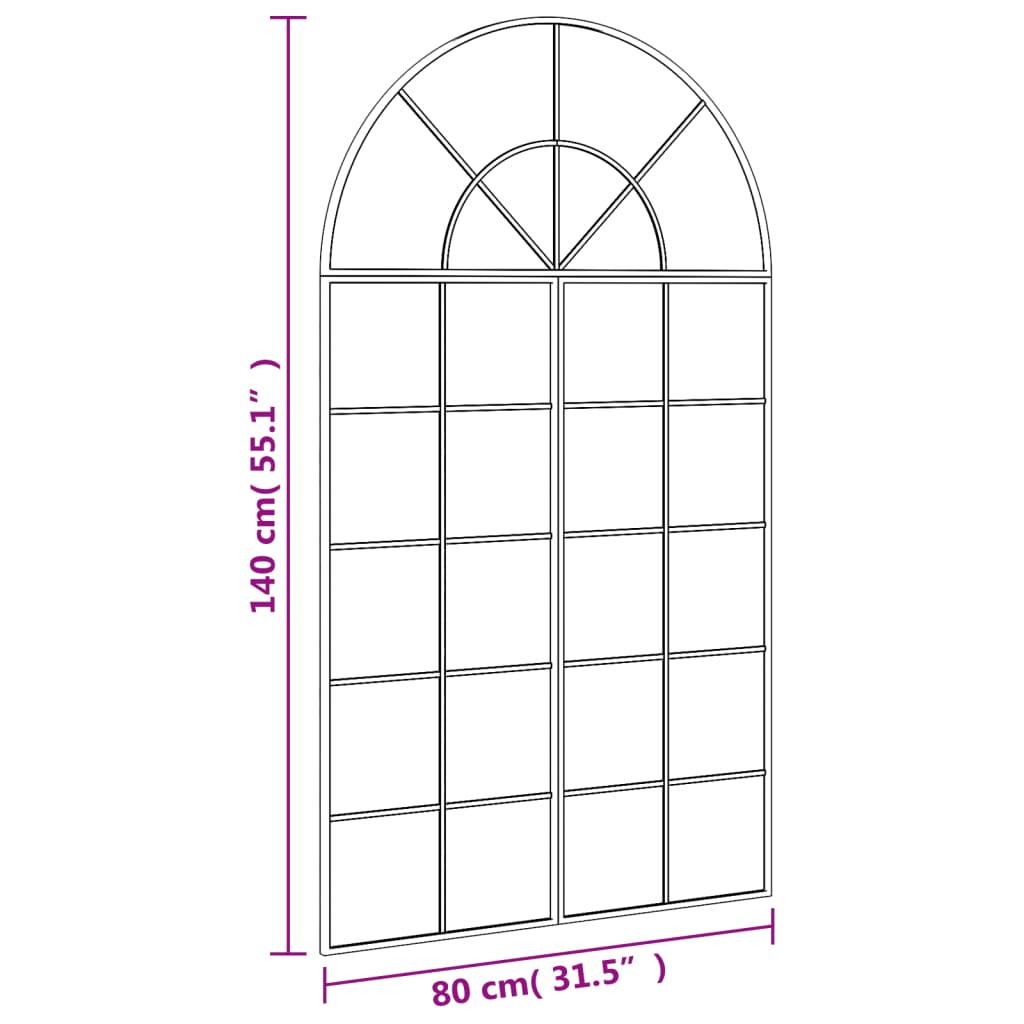 Wandspiegel Boog Ijzer Zwart 80 x 140 cm