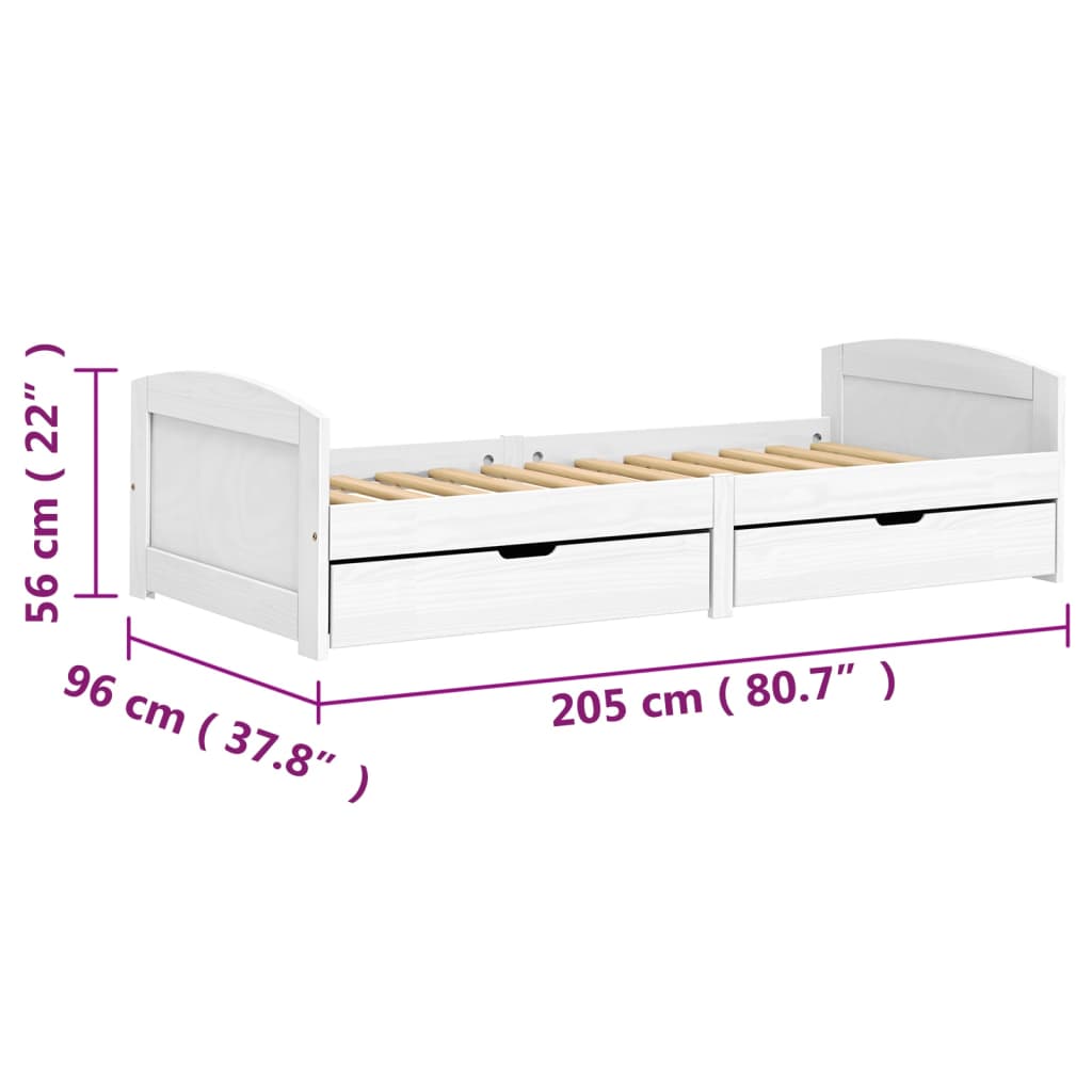 Slaapbank Met 2 Lades Irun 90X200 Cm Massief Grenenhout Wit