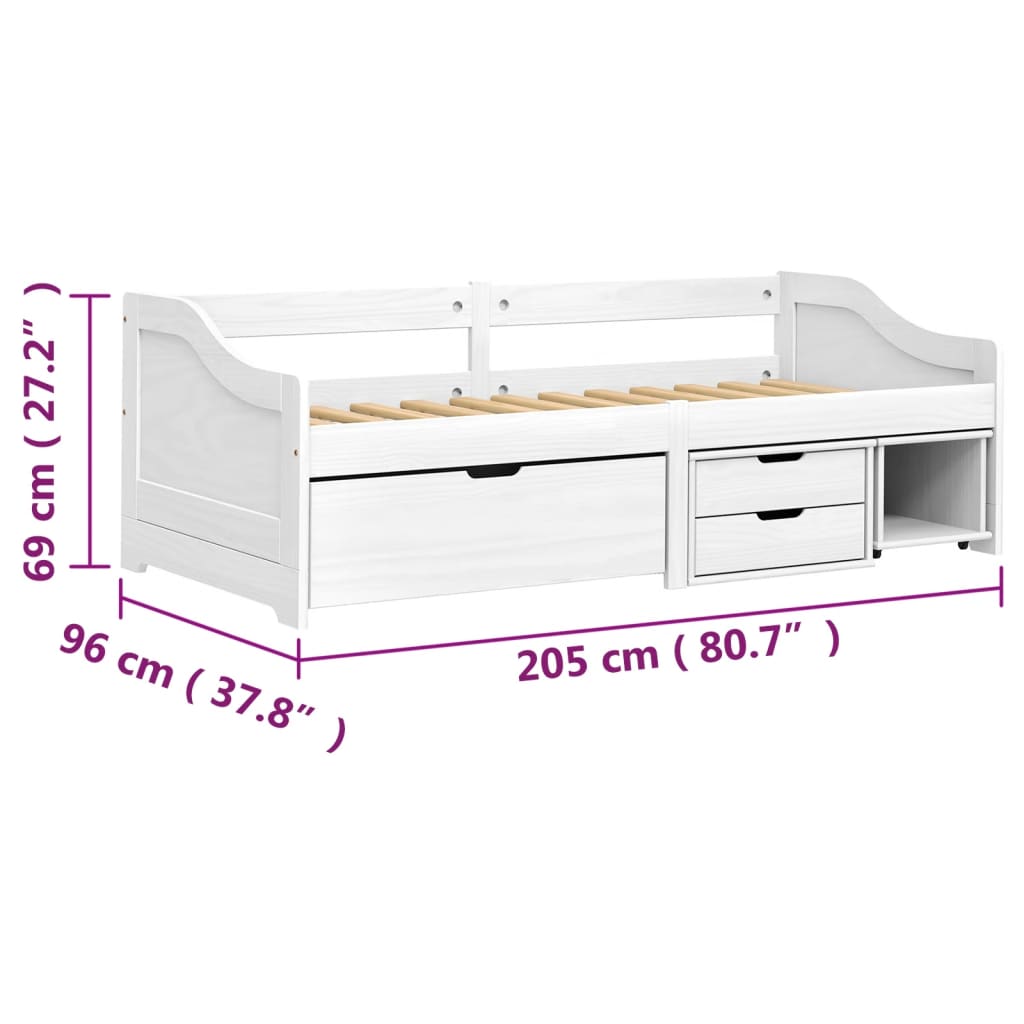 Slaapbank Met 3 Lades Irun 90X200 Cm Massief Grenenhout Wit