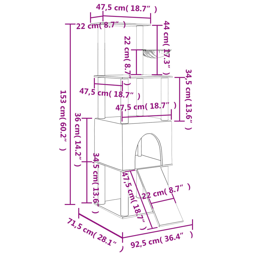 Kattenmeubel Met Sisal Krabpalen 153 Cm Kleurig Crème