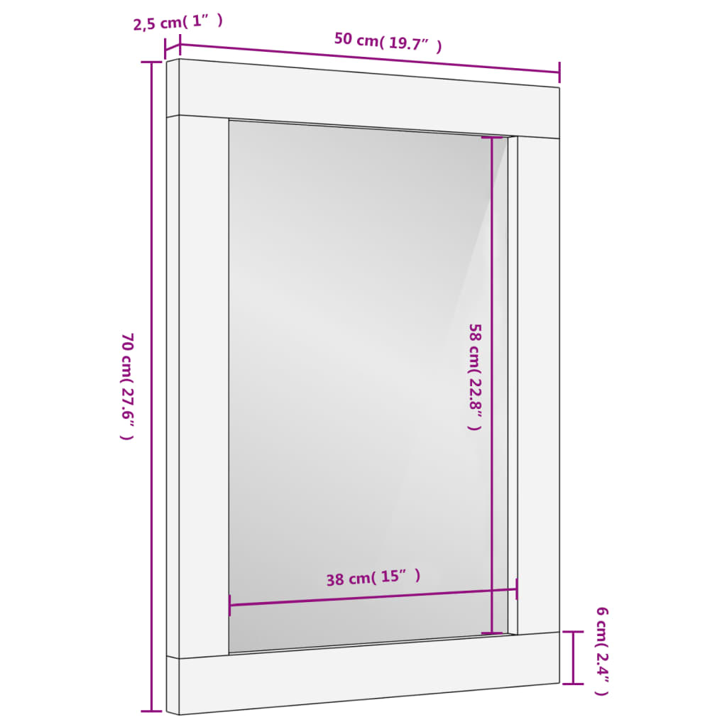 Badkamerspiegel 50x70x2,5 cm massief mangohout en glas zwart Zwart