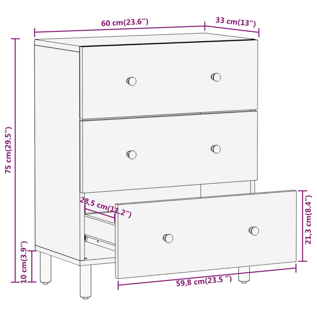 Bijzetkast 60X33X75 Cm Massief Acaciahout