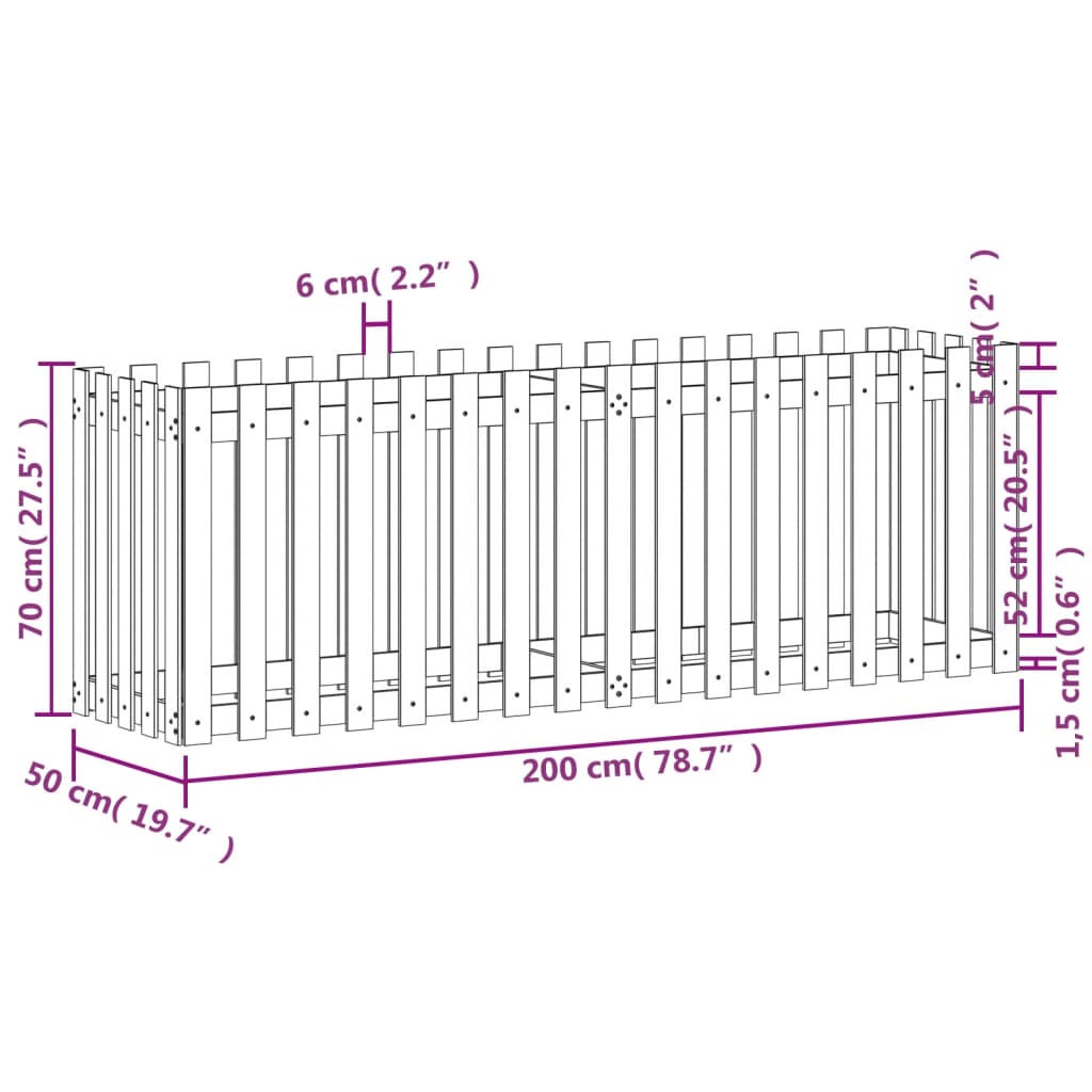 Plantenbak Verhoogd Hekontwerp 200X50X70 Cm Massief Douglashout