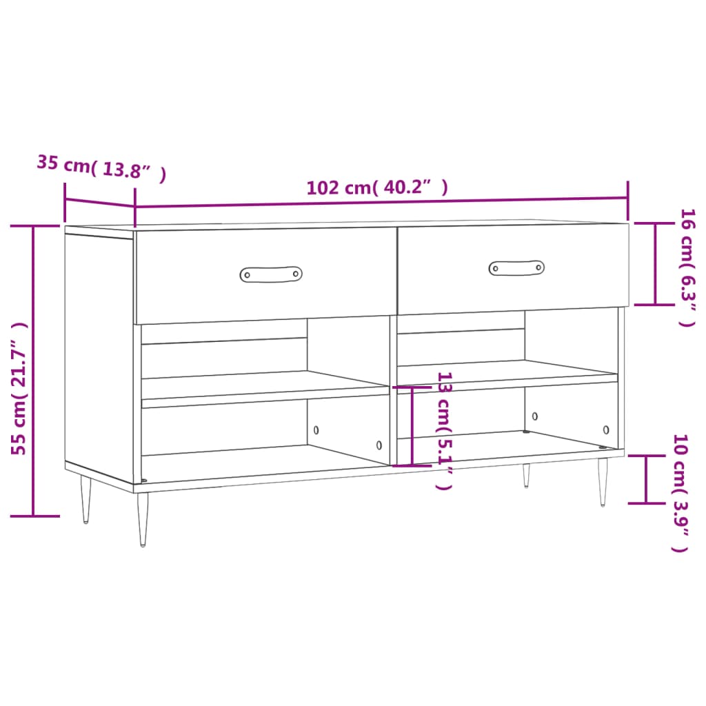 Schoenenbank 02X35X55 Cm Bewerkt Hout Kleurig Sonoma eiken