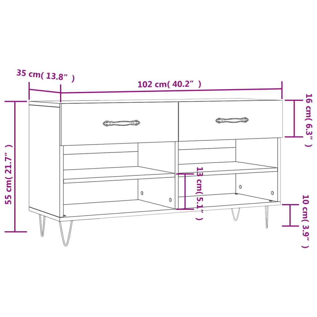 Schoenenbank 102X35X55 Cm Bewerkt Hout Hoogglans Wit