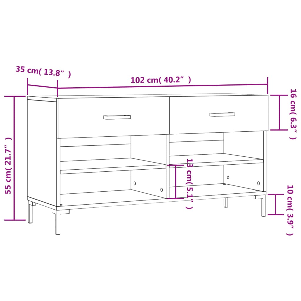 Schoenenbank 02X35X55 Cm Bewerkt Hout Betongrijs