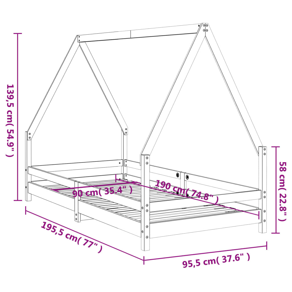 Kinderbedframe 90X190 Cm Massief Grenenhout