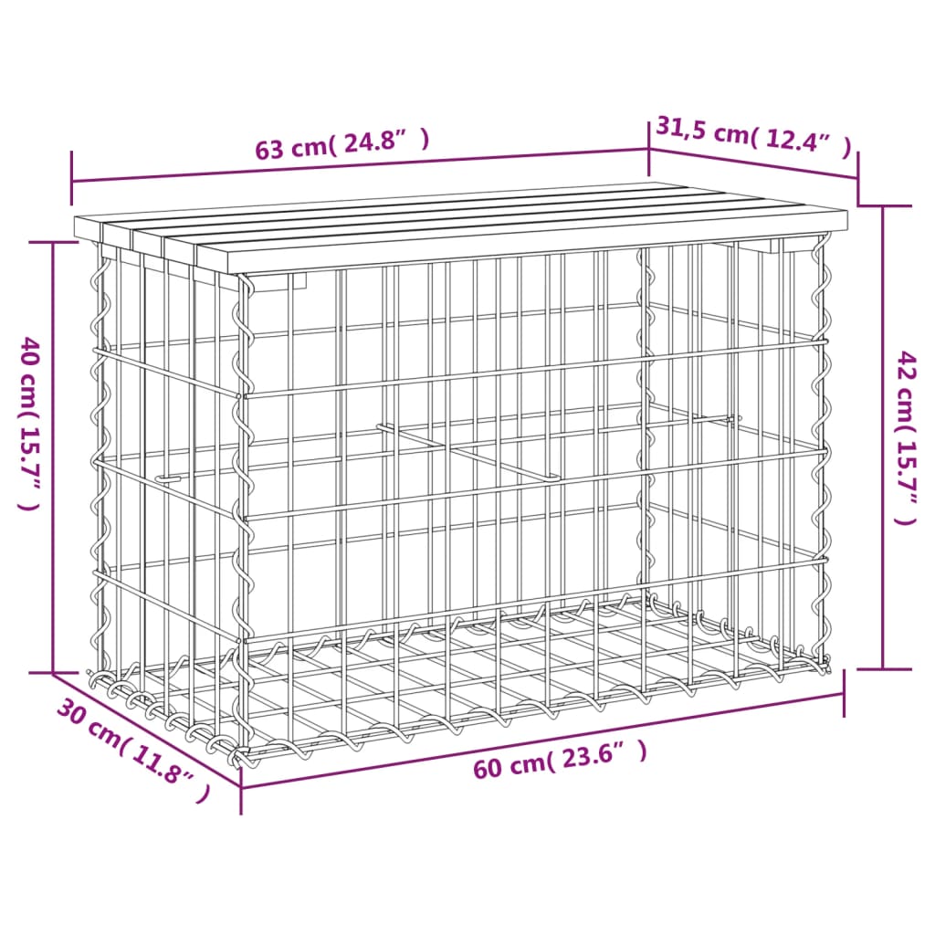 Tuinbank Schanskorfontwerp Massief Grenenhout 63 x 31,5 x 42 cm Natuurlijk grenenhout