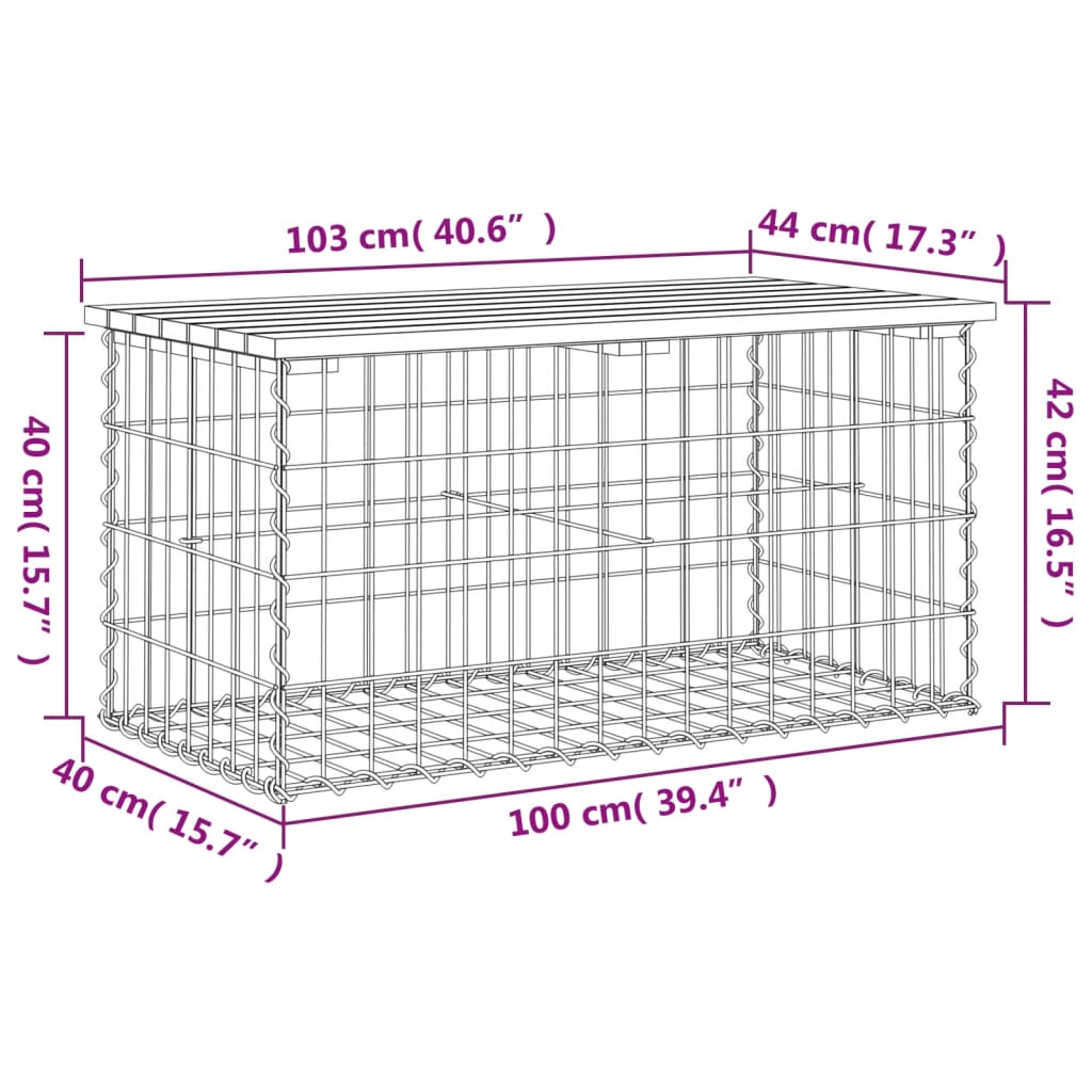 Tuinbank Schanskorfontwerp 103x44x42 cm massief grenenhout 103 x 44 x 42 cm Natuurlijk grenenhout