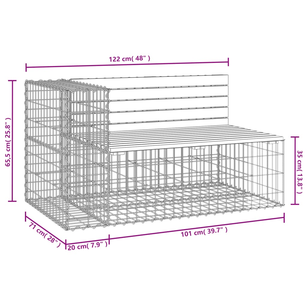 Tuinbank Schanskorfontwerp 22X7X65,5 Cm Massief Grenenhout 122 x 71 x 65.5 cm Natuurlijk grenenhout