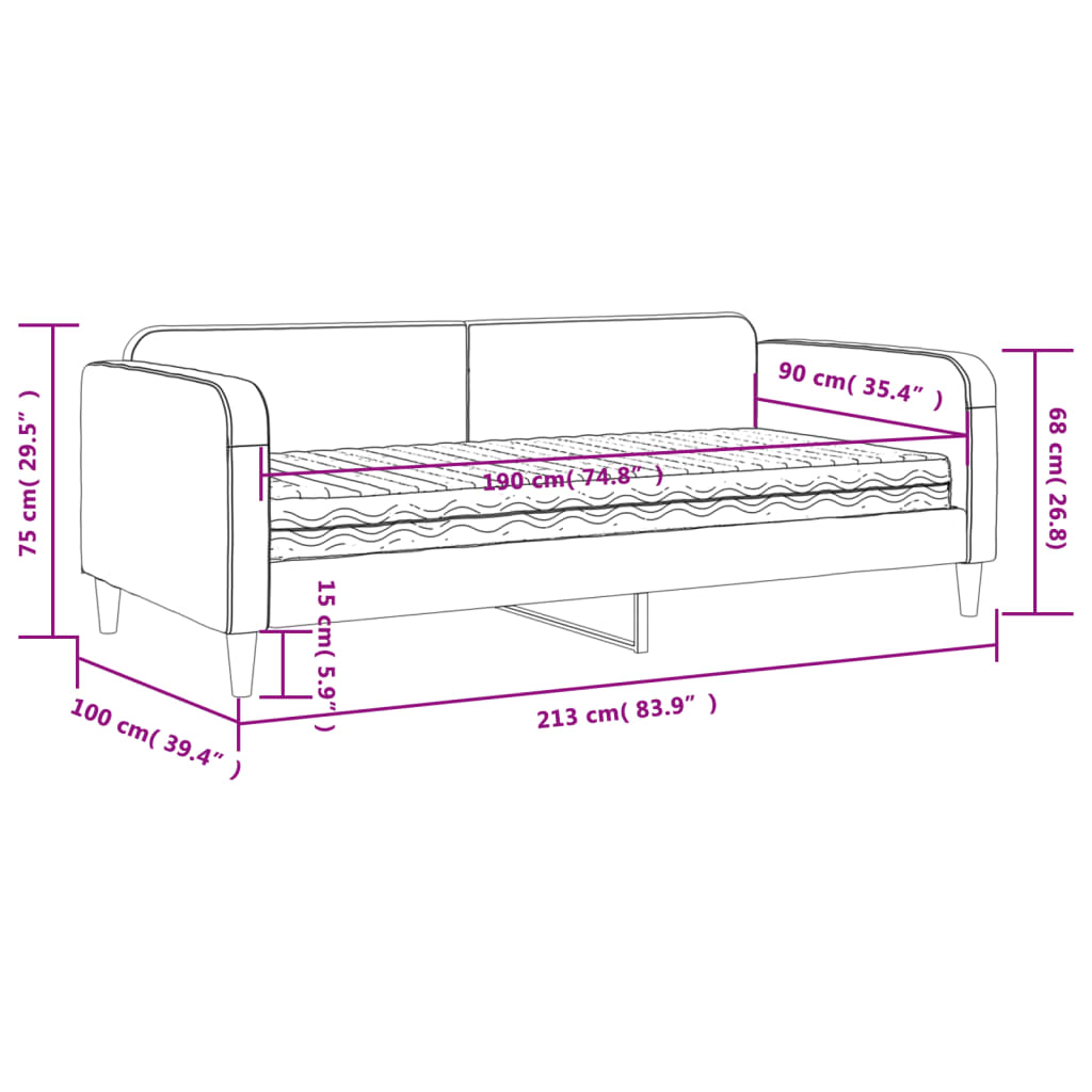 Slaapbank met matras 90x190 cm stof donkergrijs