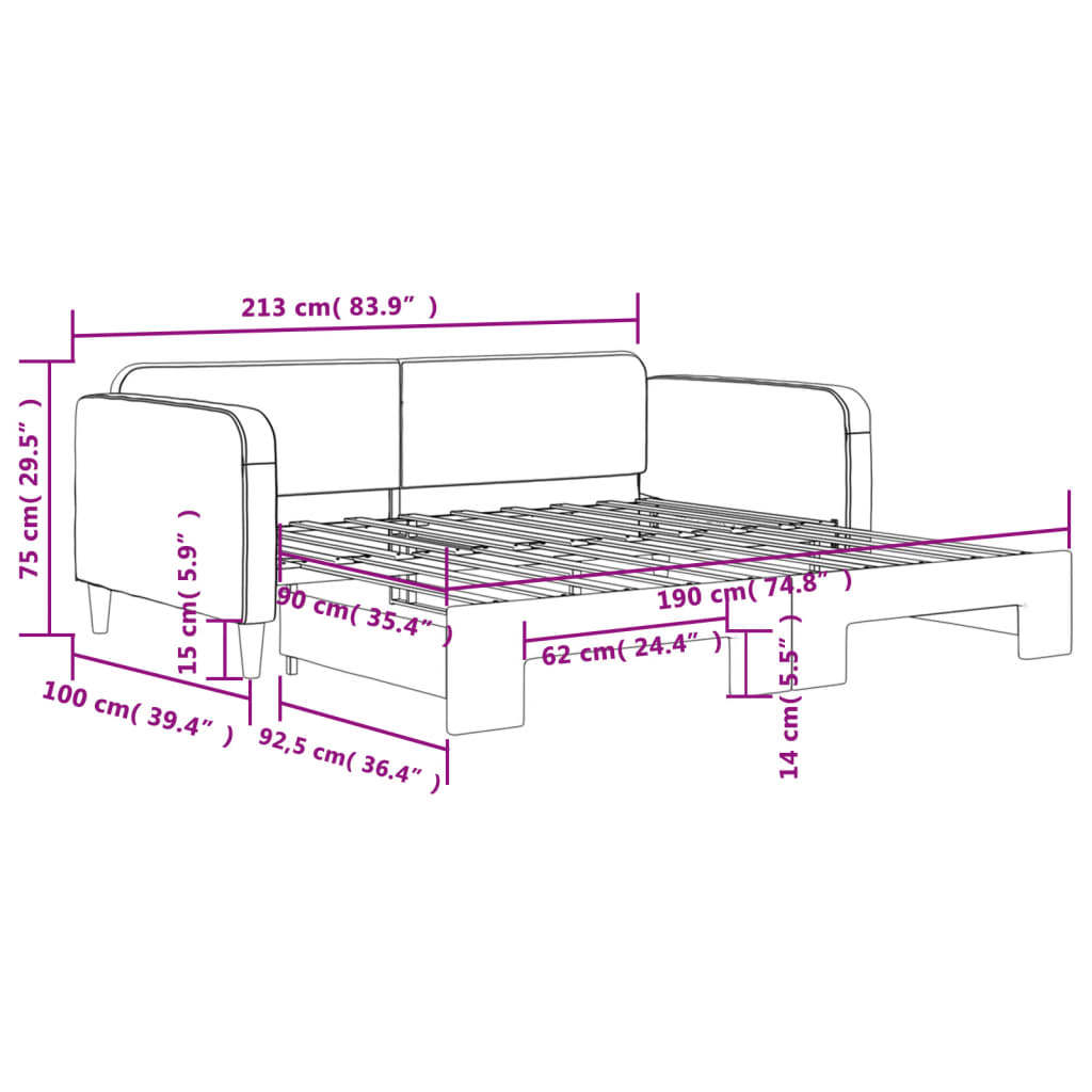 Slaapbank Stof Zwart 90 x 190 cm