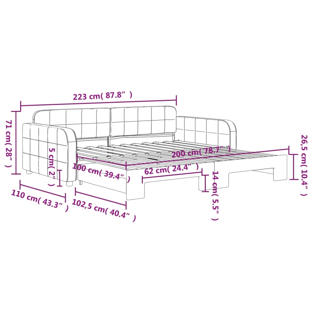 Slaapbank met onderschuifbed 100x200 cm fluweel geel