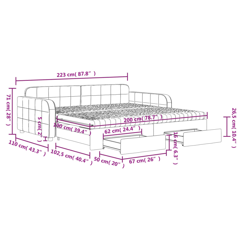 Slaapbank met onderschuifbed en lades 100x200 cm fluweel geel 100 x 200 cm Geel met onderschuifbed en lade en matras