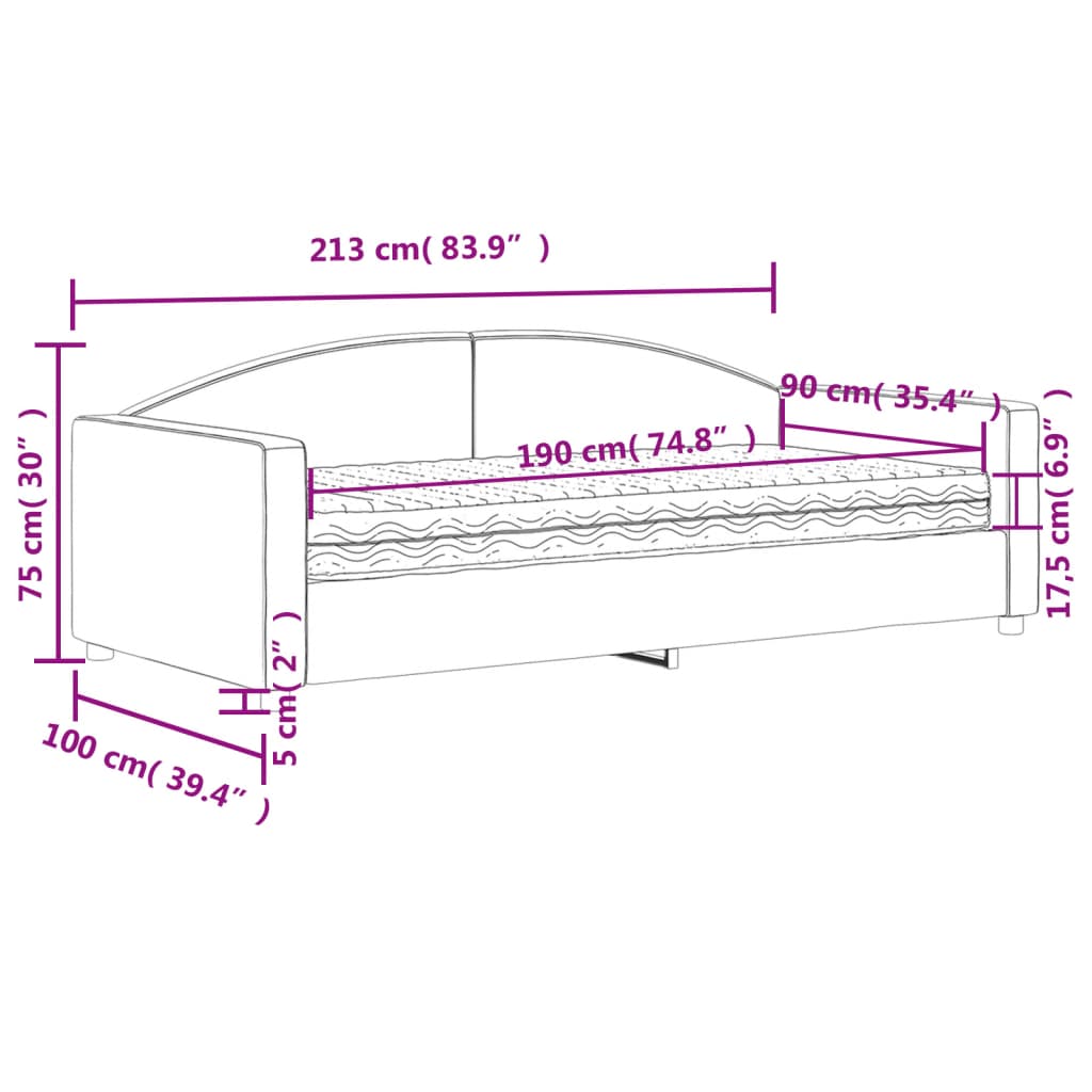 Slaapbank Stof 90 x 190 cm Lichtgrijs met matras
