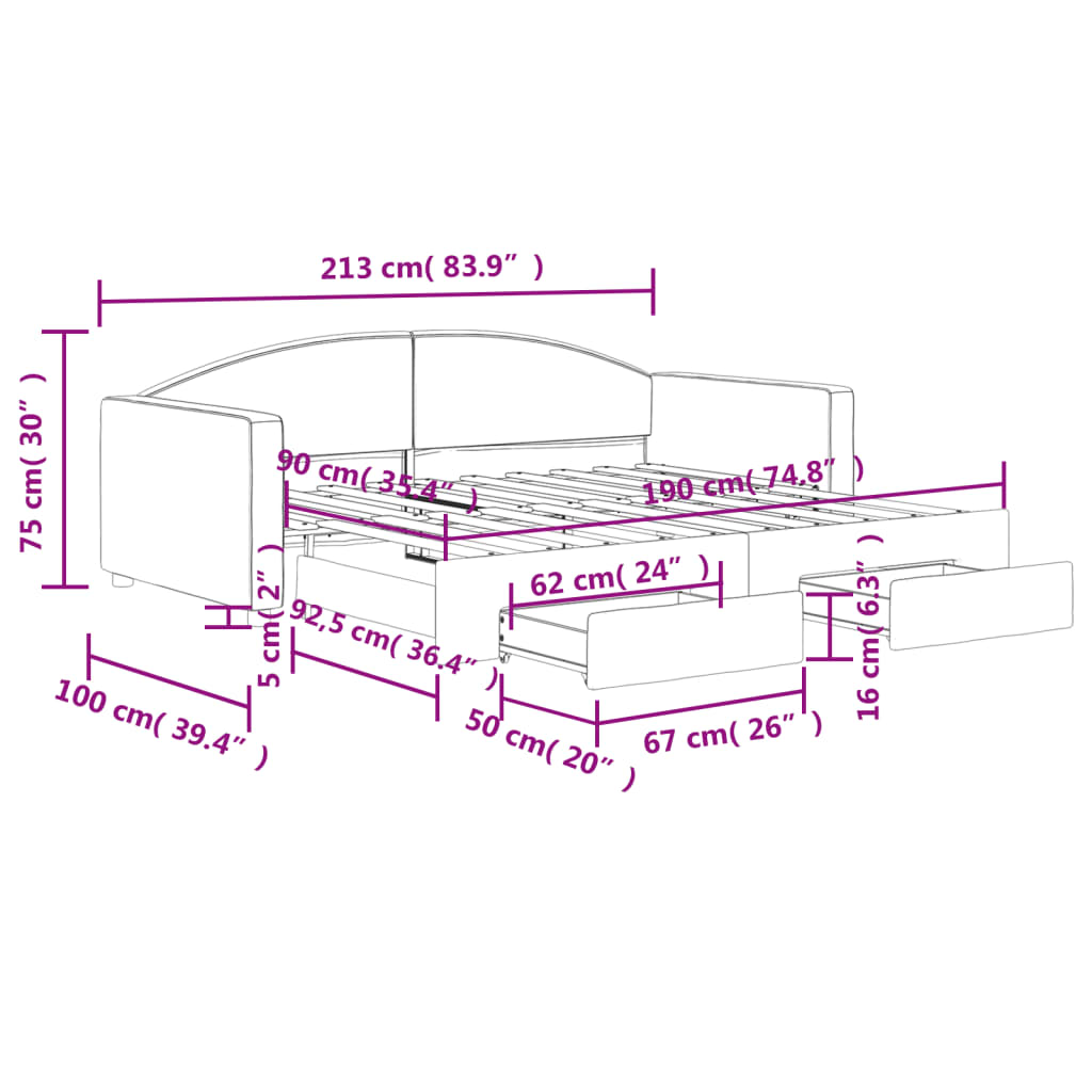 Slaapbank S Stof 90 x 190 cm Lichtgrijs met onderschuifbed en lade