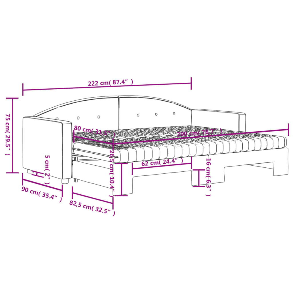 Slaapbank Onderschuifbed Matrassen 80X200Cm Fluweel 80 x 200 cm Donkergroen met onderschuifbed en matras