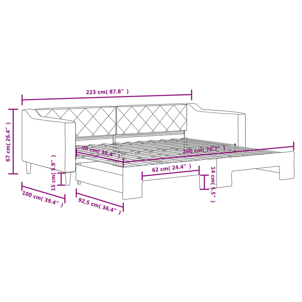 Slaapbank met onderschuifbed 90x200 cm stof lichtgrijs 90 x 200 cm Lichtgrijs met onderschuifbed