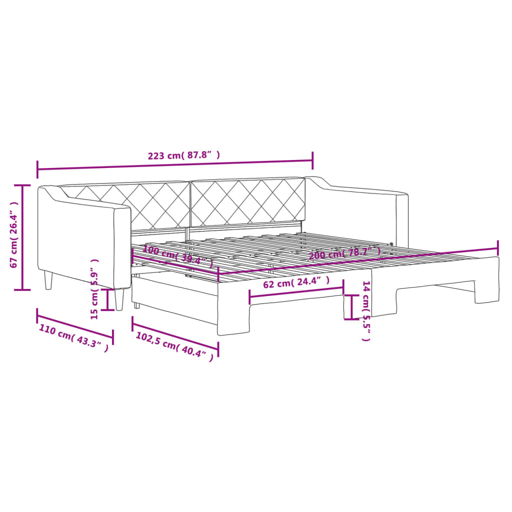 Slaapbank met onderschuifbed 100x200 cm stof crèmekleurig 100 x 200 cm Crème met onderschuifbed
