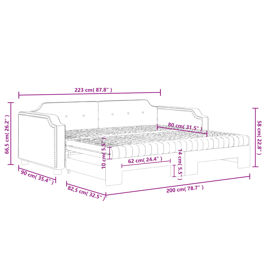 Slaapbank Sen Stof 80 x 200 cm Crème met onderschuifbed en matras