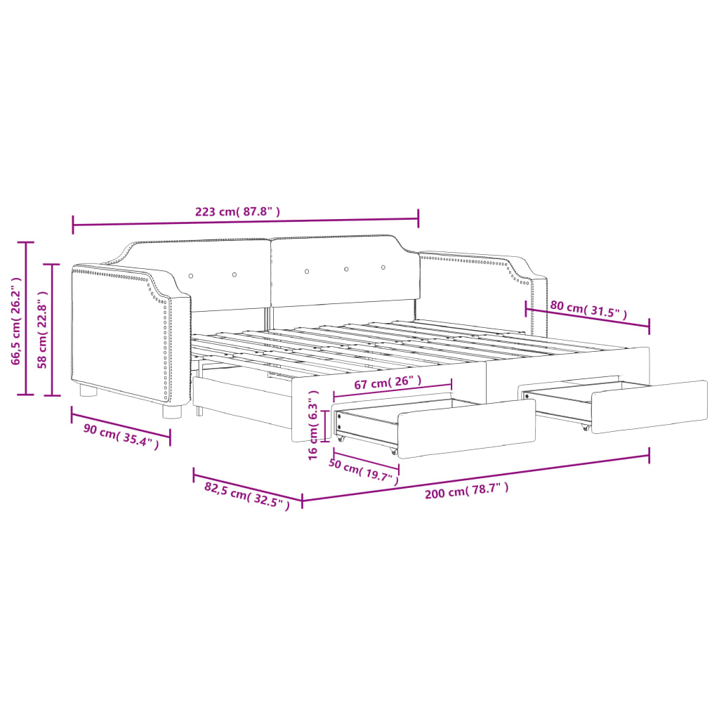 Slaapbank S Stof Kleur 80 x 200 cm Crème met onderschuifbed en lade