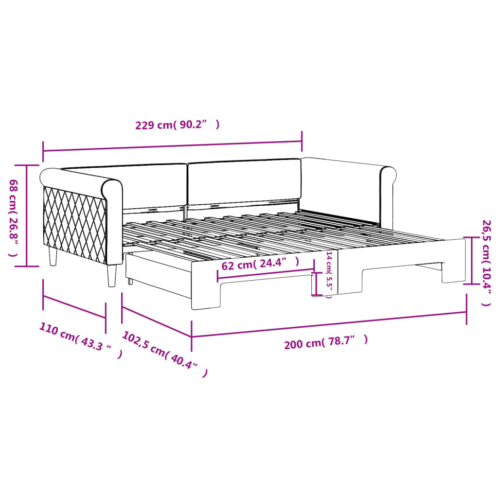 Slaapbank Fluweel 100 x 200 cm Zwart met onderschuifbed