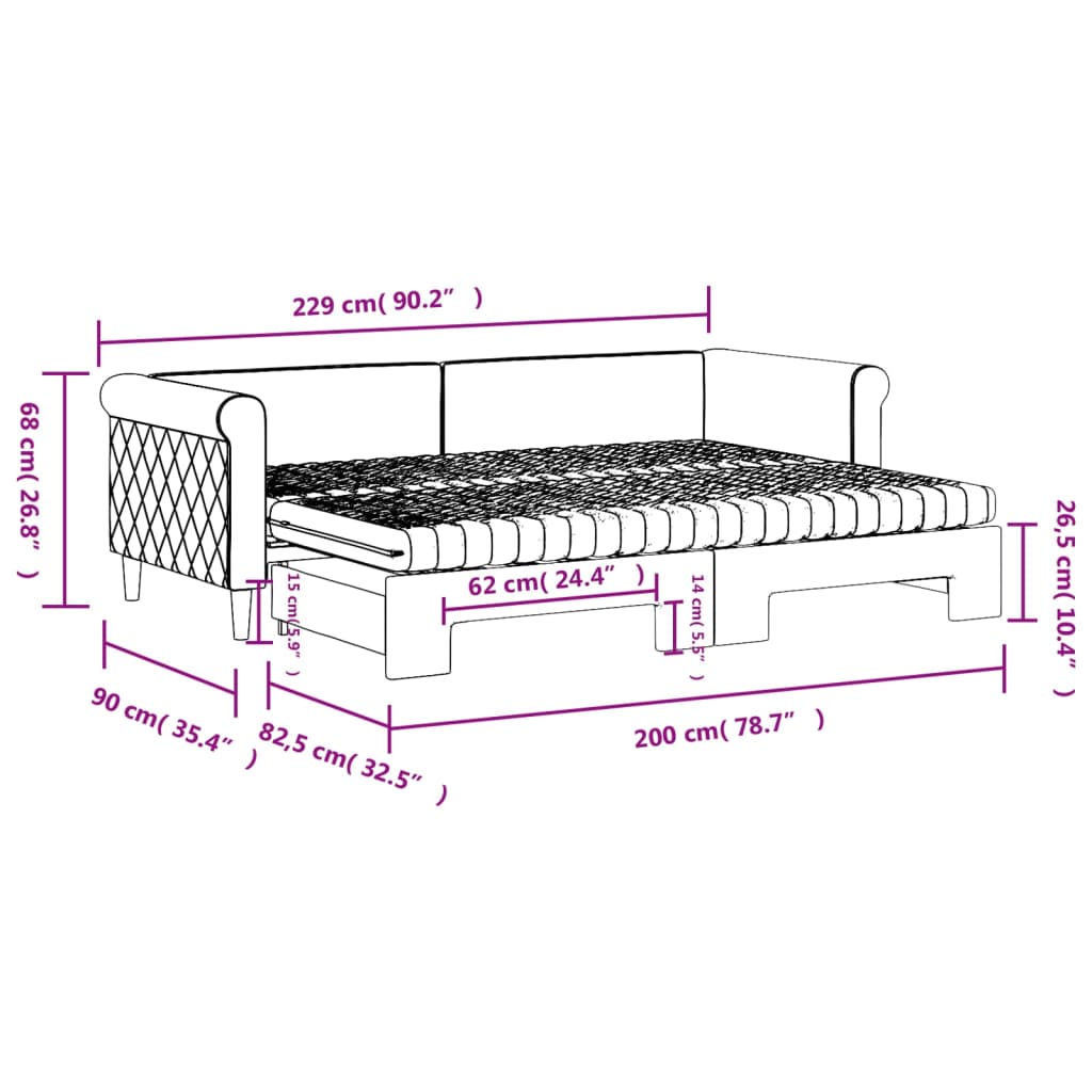 Slaapbank onderschuifbed en matrassen 80x200 cm fluweel blauw