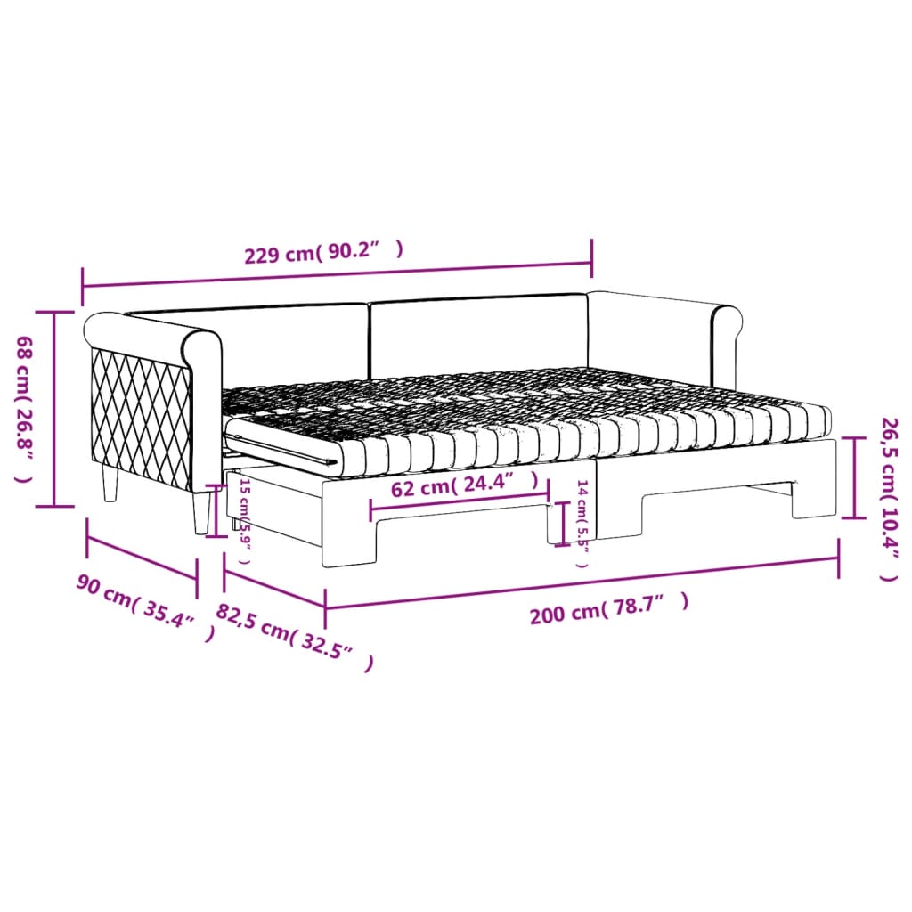 Slaapbank Onderschuifbed Matrassen Fluweel 80 x 200 cm Lichtgrijs met onderschuifbed en matras