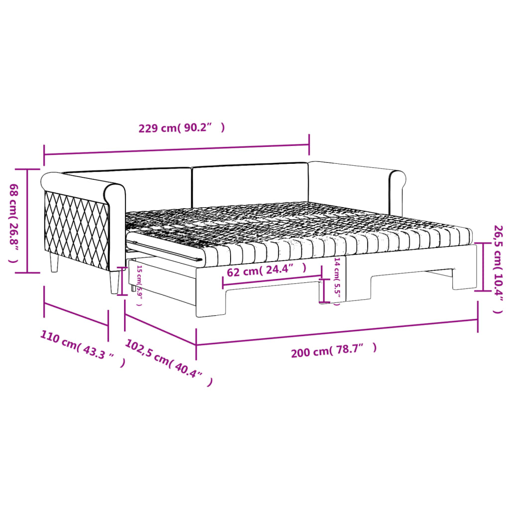 Slaapbank onderschuifbed en matrassen 100x200 cm fluweel geel