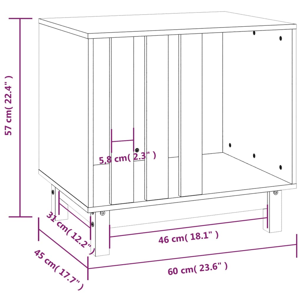 Hondenhok Massief Grenenhout 60 x 45 x 57 cm Wit
