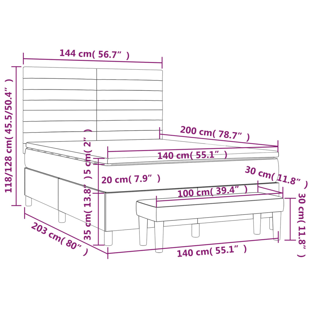 Boxspring Met Matras Stof Donkergrijs 140 x 200 cm Horizontale strepen