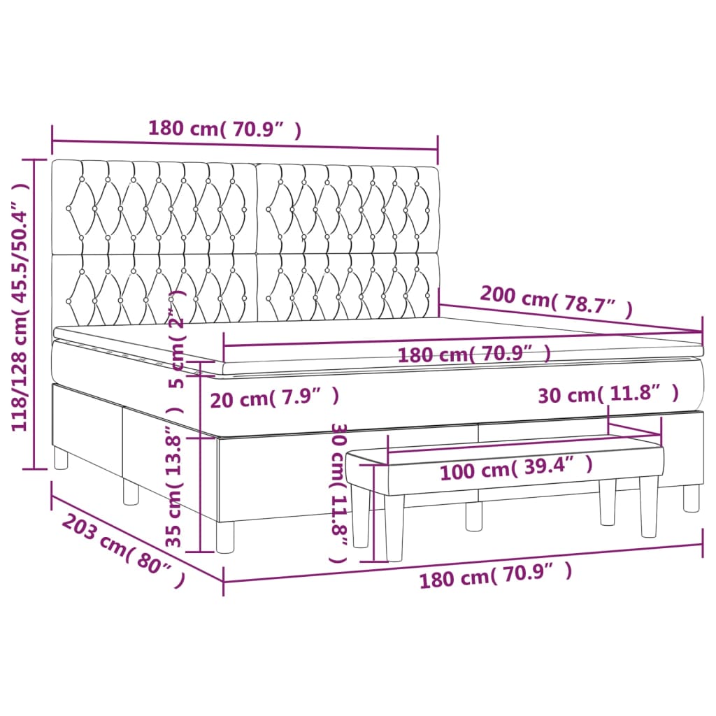 Boxspring Met Matras Stof Zwart 180 x 200 cm Getuft ontwerp