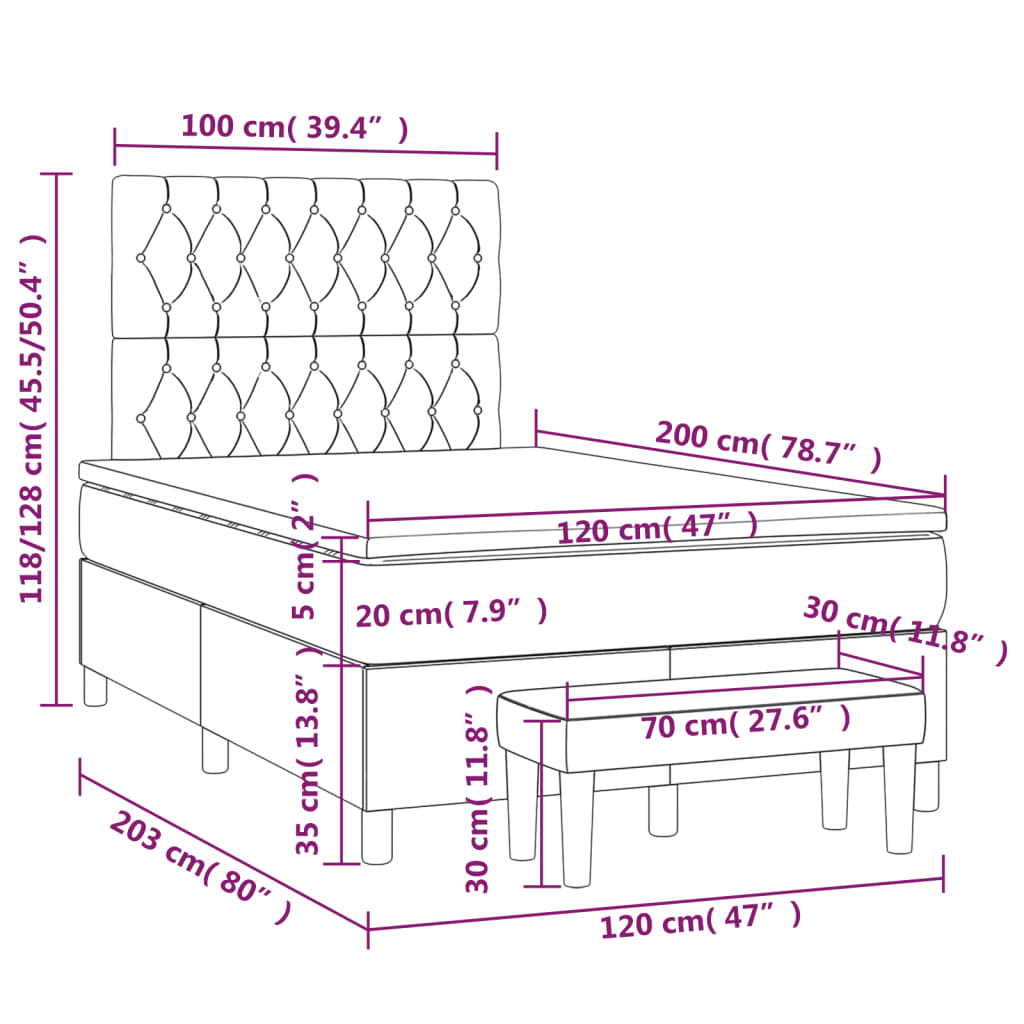Boxspring Met Matras Fluweel Donkerblauw 120 x 200 cm Getuft ontwerp