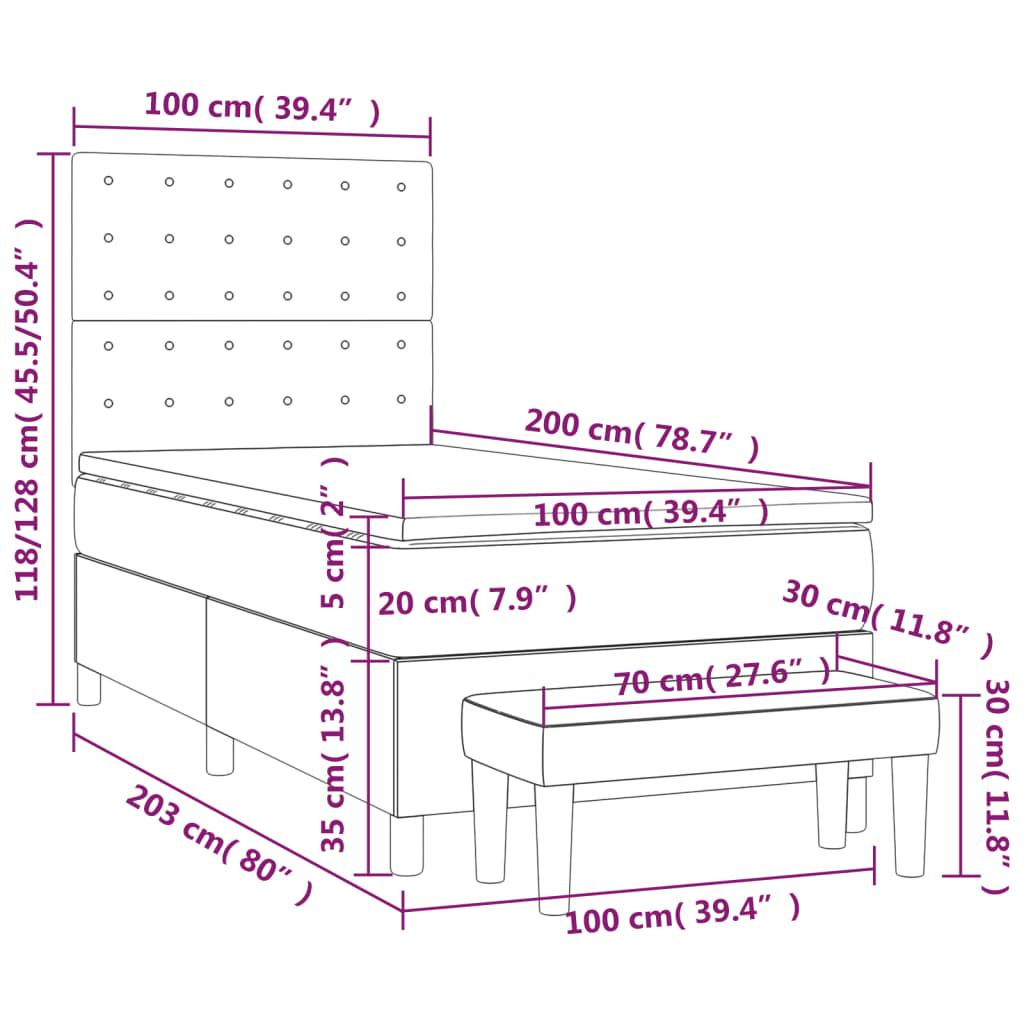 Boxspring Met Matras Fluweel Donkergrijs 100 x 200 cm Knopen